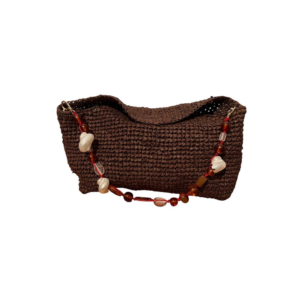 J.Crew Berkeley Small Straw Shoulder Bag Beaded Shell Strap NWT CU558 - Picture 2 of 12